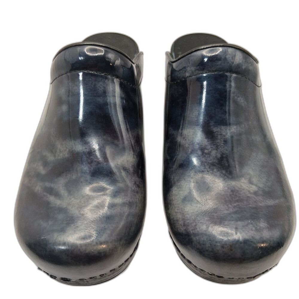 Dansko Marbled Patent Clog Nursing Comfort Shoe Women Sz 37 US 6.5-7 Blue Silver